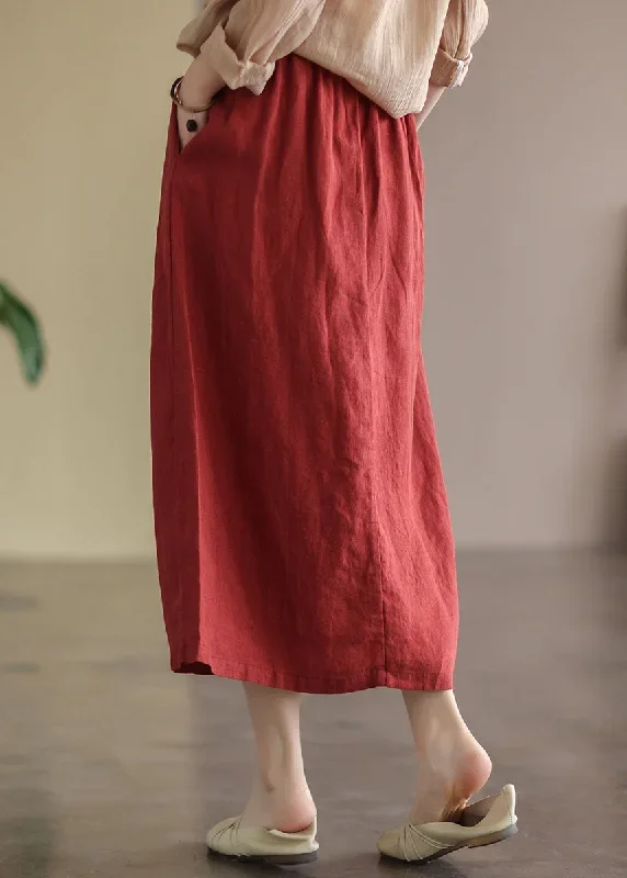 women-red-wrinkled-embroideried-patchwork-cotton-skirts-summer