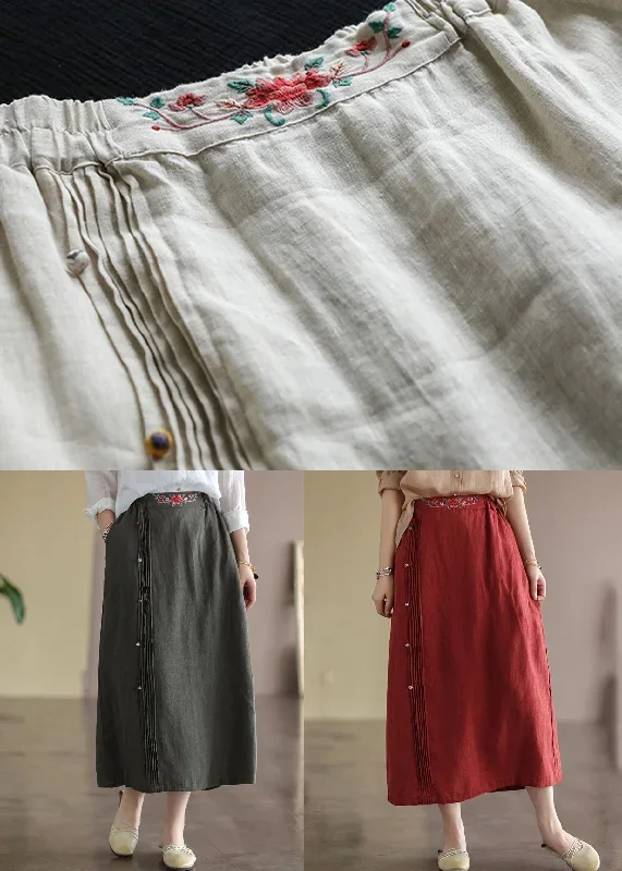 women-red-wrinkled-embroideried-patchwork-cotton-skirts-summer