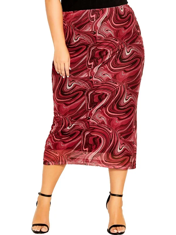 Womens Midi Printed Pencil Skirt